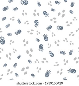 Summer pastel pineapple seamless design. Pattern for bed linen and apparel. Nordic gray ananas fun pattern. Cute baby style textile fabric cartoon ornament.