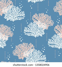 Summer pastel Seamless hand drawn coral mix with buble and polka dots pattern vector illustration  design for fashion ,fabric,wallpaper,web and all prints on light blue background color