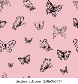 summer patern with butterflies on pink background