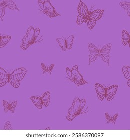 summer patern with butterflies on purple background