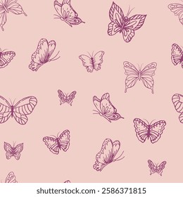 summer patern with purple butterflies on pink background