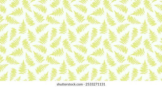 Summer pattern with abstract artistic branches leaves. Vector hand drawing. Yellow leaf fern seamless print on a white background. Simple ornament for designs, textile, fabric, cover