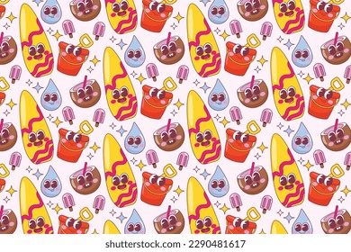 summer pattern background. Colorful seamless summer pattern with hand drawn beach elements. Colorful summer seamless pattern.