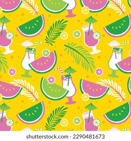 summer pattern background. Colorful seamless summer pattern with hand drawn beach elements. Colorful summer seamless pattern.