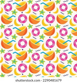 summer pattern background. Colorful seamless summer pattern with hand drawn beach elements. Colorful summer seamless pattern.