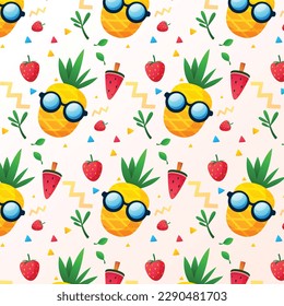 summer pattern background. Colorful seamless summer pattern with hand drawn beach elements. Colorful summer seamless pattern.