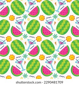 summer pattern background. Colorful seamless summer pattern with hand drawn beach elements. Colorful summer seamless pattern.