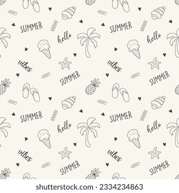 Summer pattern background with ice cream pineapple snail and text