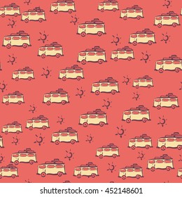 Summer pattern background. Vacation poster. Cars for holiday on seamless background for summer design. Can be use for greeting and invitation card. 