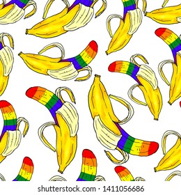 Summer pattern. banana with rainbow color. LGBT