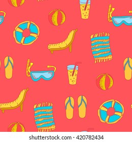 Summer pattern with beach accessories. Vector background