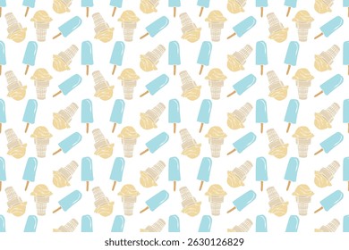 Summer pattern, beach, pastel colors. Seamless vector pattern, ice cream, 
hand drawn. Perfect for kids clothes, decoration, walls, beachwear or even packaging.