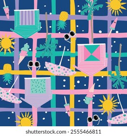 summer pattern, child pattern, ice cream, glasses, tree, girls pattern, house 