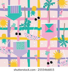 summer pattern, child pattern, ice cream, glasses, tree, girls pattern, house 