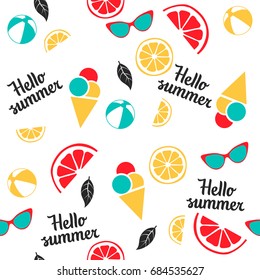 Summer pattern. Citrus, grapefruit, orange, ice cream. Vector illustration.