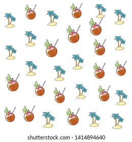 summer pattern of cocktails of coconuts and islands