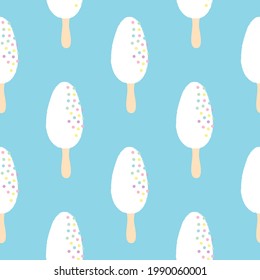Summer pattern. Colorful seamless pattern of popsicle ice cream on a blue background. Vector illustration.
