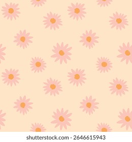 Summer pattern. Cute floral print. Seamless pattern illustration vector. Girly summer spring flower daisies. Flower doodles. Fabric pattern tablecloth. Whimsical nature inspired print, EPS 10.