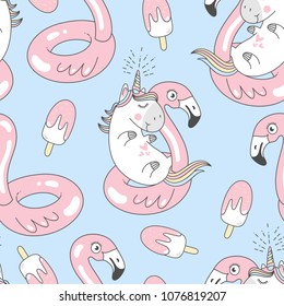 Summer pattern with cute unicorns Summer pattern with cute unicorns