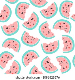 Summer pattern with cute watermelon. Vector illustration
