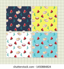 Summer pattern with dark blue, white, light yellow, and light blue background color