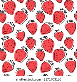 Summer pattern of doodle strawberries