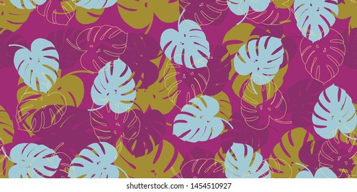 Summer pattern exotic tropical seamless vector with monstera's foliage background.