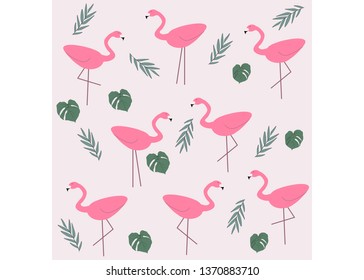 
Summer pattern of flamingos and leaves. Made in vector.