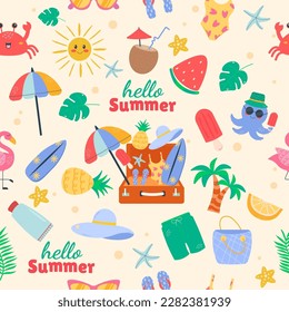 Summer pattern with flat doodle elements