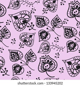 summer pattern, floral pattern, seamless, black flowers on a pink background