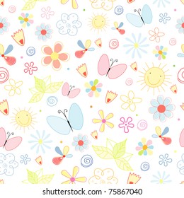 summer pattern of flowers and butterflies