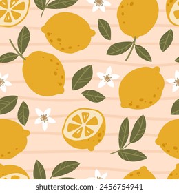 Patrón de verano con limones frescos en el fondo. Impresión en papel de embalaje. Ilustración vectorial