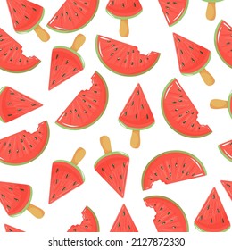 Summer pattern of fruits and ice cream. Watermelons. Fruit icecream. Summer sweets. Vector illustration