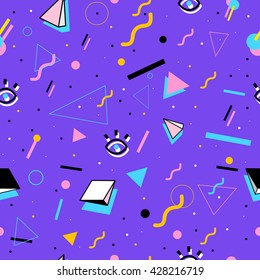 Summer pattern with geometric shapes and eyes. Stylish and trendy fabric. Modern abstract wallpaper. Vector illustration. 