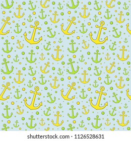 Summer pattern with hand drawn anchors. Vector.