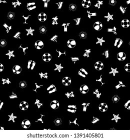 Summer pattern with hand drawn beach elements. Fashion print design, vector illustration. Seamless Pattern Background for banner, card, website. Design for wallpapers, wrapping, backgrounds.