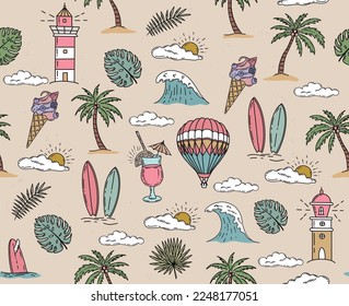 Summer pattern, hand drawn illustration.	
