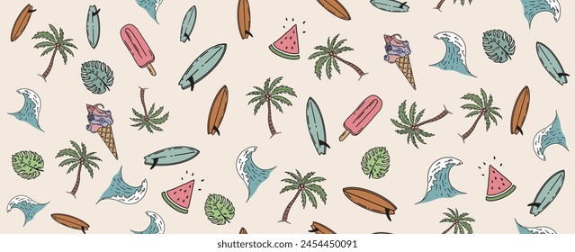 Summer pattern, hand drawn illustration.