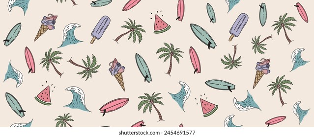 Patrón de verano, ilustración dibujada a mano.