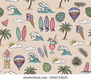 Summer pattern, hand drawn illustration.	