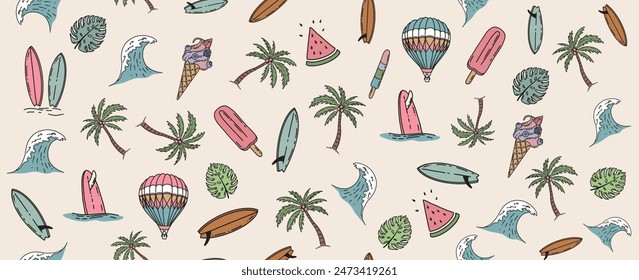 Summer pattern, hand drawn illustration.	