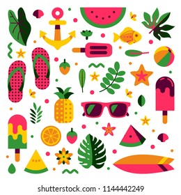 summer pattern and holiday elements icon vector illustration