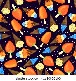 Summer pattern with ice cream. Cartoon style. Vector illustration