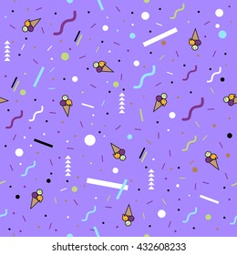 Summer pattern with ice cream and geometric shapes. Stylish and trendy fabric. Modern abstract wallpaper. Vector illustration.