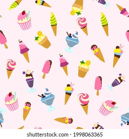 Patrón de verano con helado. Ideal para la tarjeta de celebración, papel de envoltura, textiles, papel pintado, fondo de páginas web, reserva de chatarra
