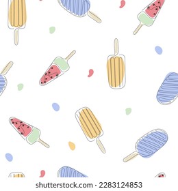 A summer pattern of ice creams with watermelon on them