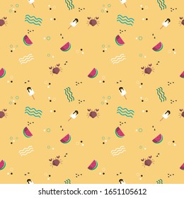Summer pattern. Image with fun summer color drawings. Modular vector to edit.