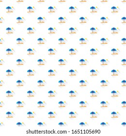 Summer pattern. Image with funny drawings of umbrellas on the beach. Modular vector to edit.