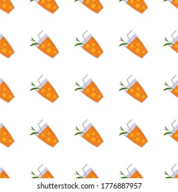 Summer pattern with the image of 
orange cocktail in a flat style. For design and printing on wallpaper, fabric, covers and other surfaces. Vector illustration.