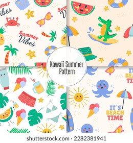 Summer pattern with kawaii animals